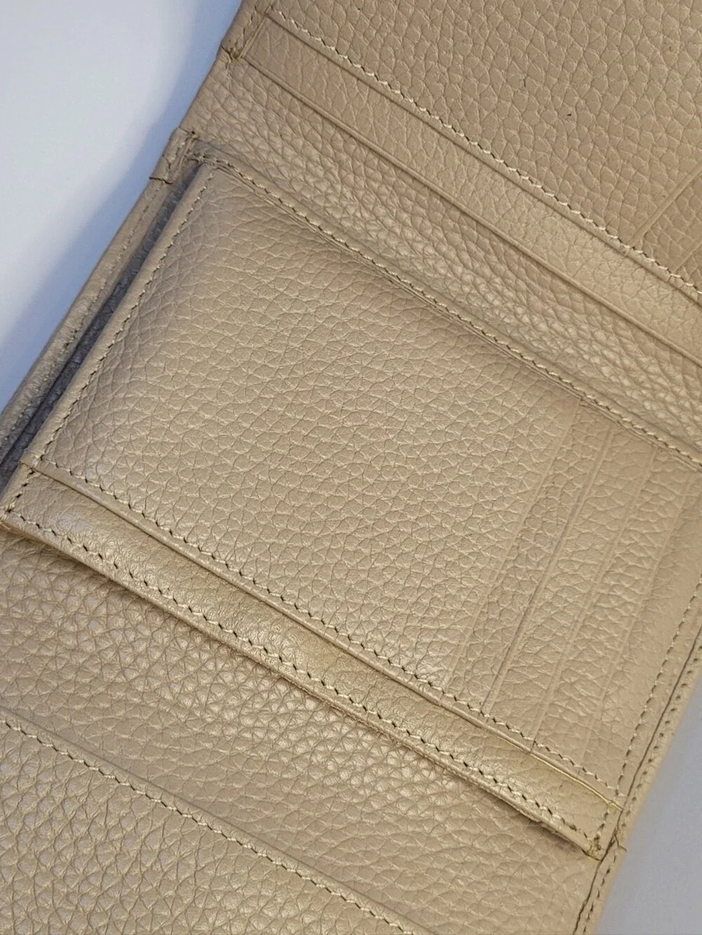 Valentina Taupe Pebbled Leather Trifold Wallet NWOT